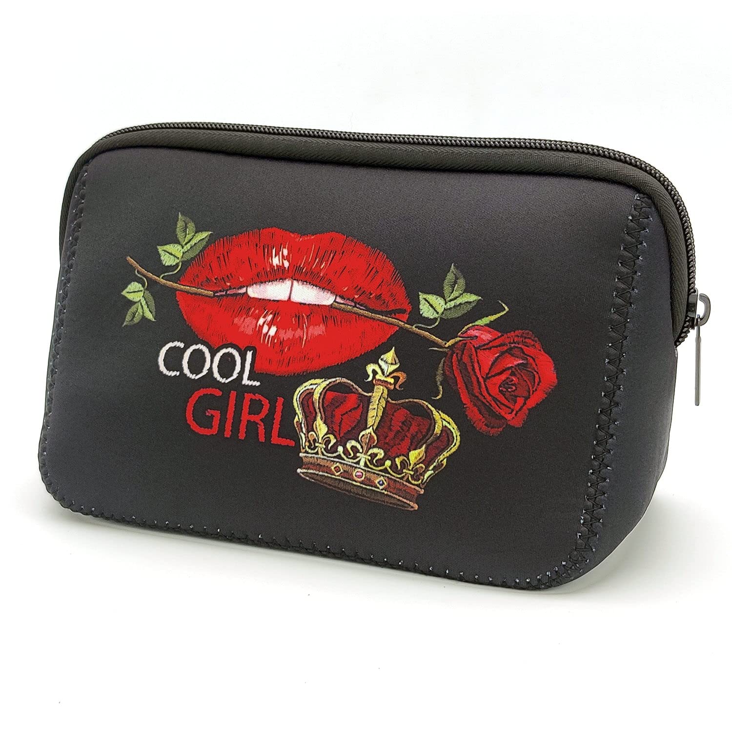 AJLTPA Cosmetic Bag Waterproof Neoprene Zipper Pouch Travel Portable Toiletry Makeup Bags Organizer Case for Women and Girls, Cool Girl