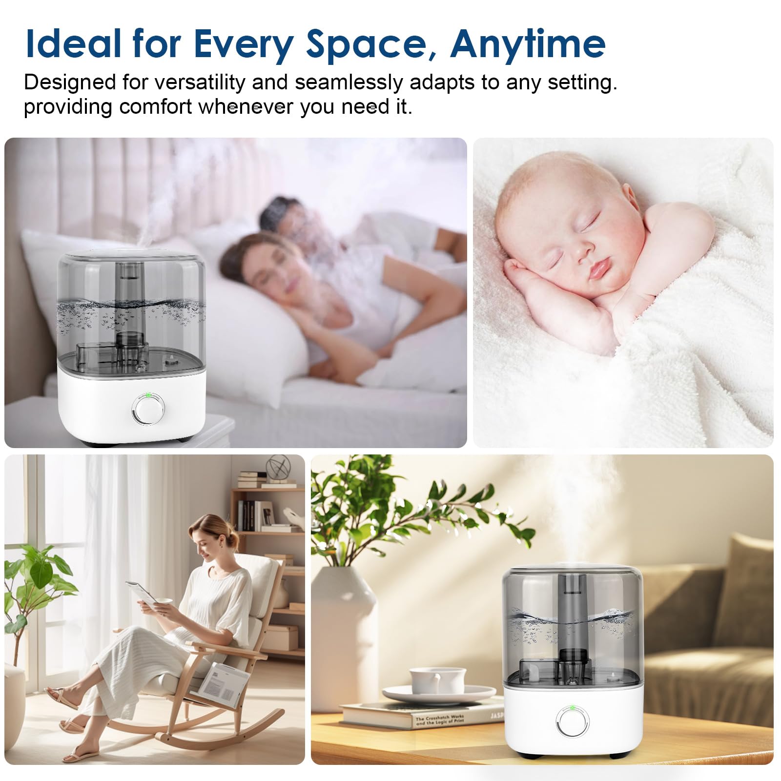 Luftbefeuchter für Schlafzimmer 5L Top-Füllung Luftbefeuchter 28dB Ultraleise Ultraschall Luftbefeuchter Zuhause Ultraschall mit 360° Drehbarer Düse für Baby Pflanzen automatische Abschaltung (Weiß)