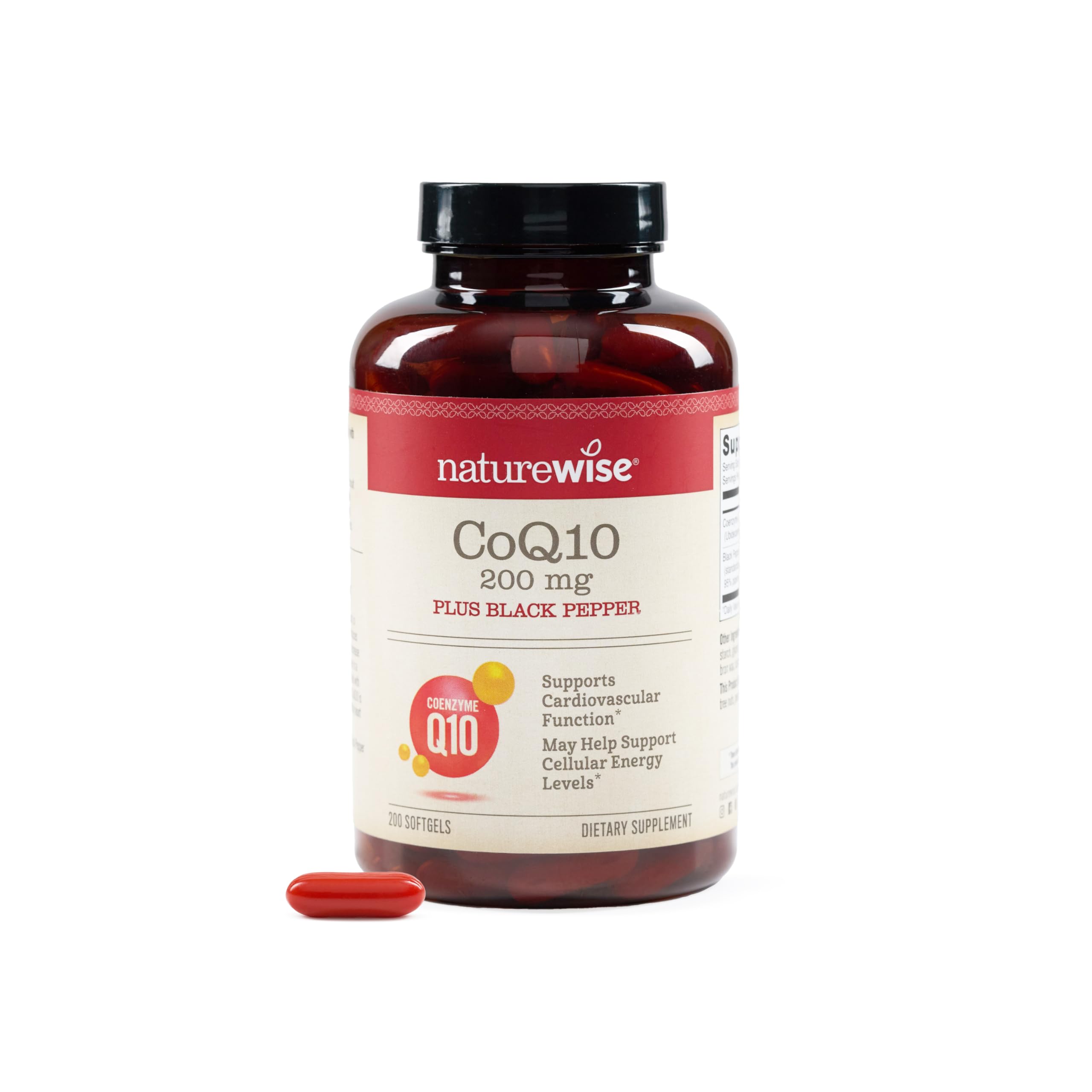 NatureWise CoQ10 200mg + Black Pepper Softgels - High Absorption Coenzyme Q10 + Black Pepper - Antioxidant for Heart Health + Cellular Energy - Vegan, Non-GMO, Gluten-Free - 200 Count[200-Day Supply] 200 Count (Pack of 1) 200mg w/ BP
