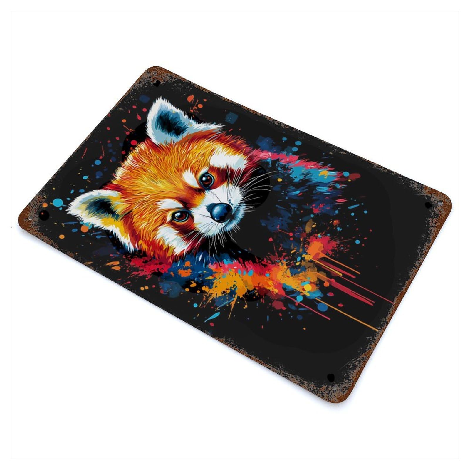 Vintage Rust Metal Sign with Red Panda Splash Art Design 11.8"x7.9", for Garage, Bar And Workshop Decor, Retro Wall Decor