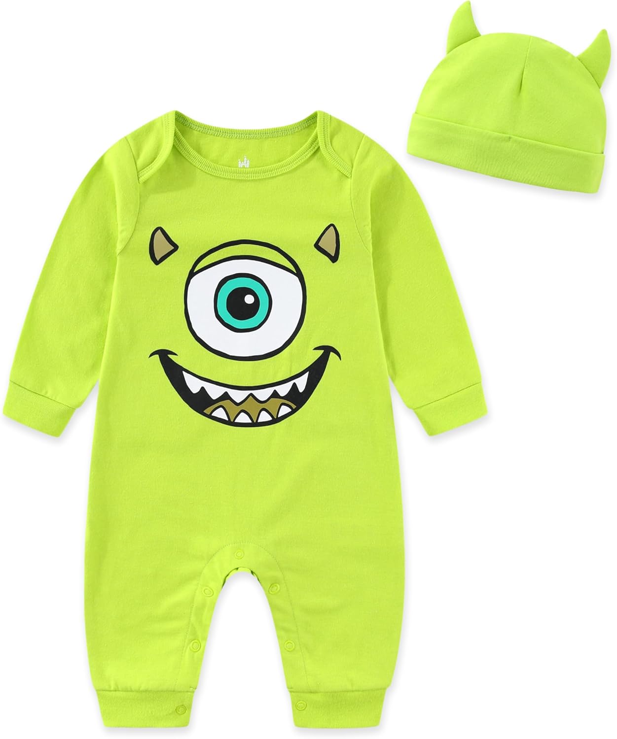 Disney Monsters Inc. Mike Wazowski Toy Story Woody Baby Boys Coverall with Cap 2 Piece Set for Newborn and Infant