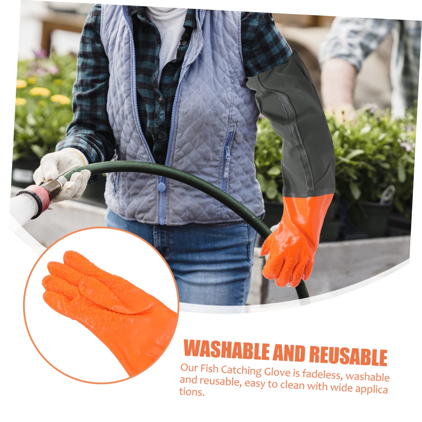 Operitacx 4 Guantes Impermeables de Pesca y Jardinería Guantes de Limpieza Largos Accesorios Profesionales para Acuarios y Antideslizantes y Reutilizables Naranja