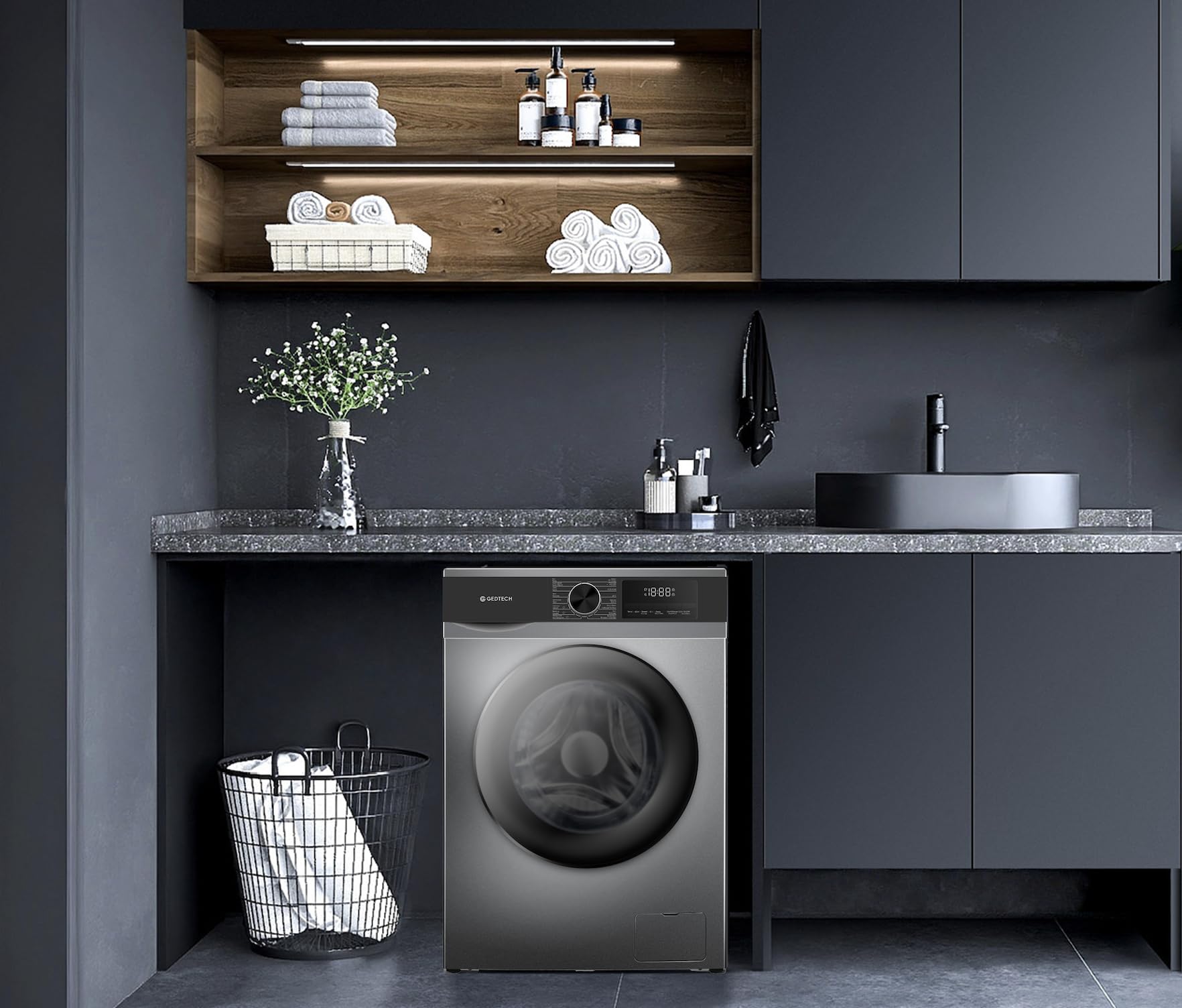 Lavadora frontal GEDTECH GLL121400DG – 12 Kg – 1400 RPM – 16 programas – Eco – Intensivo – Rápido – Muy bajo conso – Clase A-20% (Dark Grey, 12 Kg)