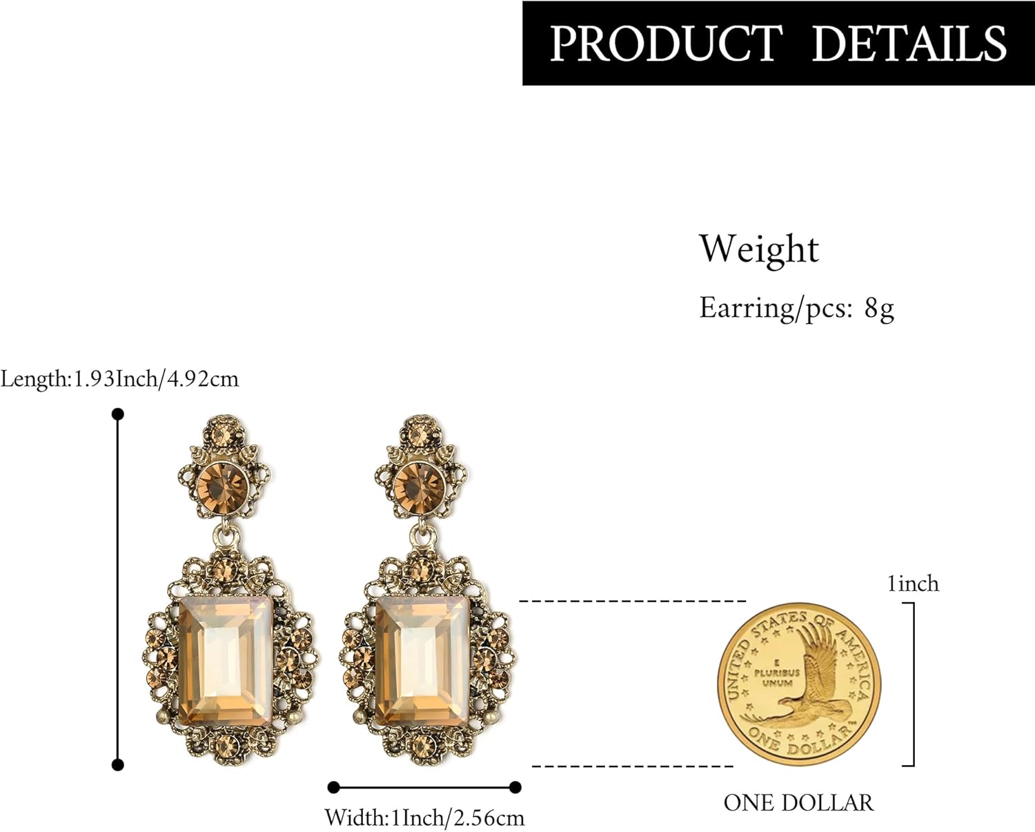 BriLove Victorian Style Statement Dangle Pierced Earrings for Women,Stunning Shiny Crystal Inspired Emerald Cut Earring for Costume Party Prom Jewelry Acessories - Image 7