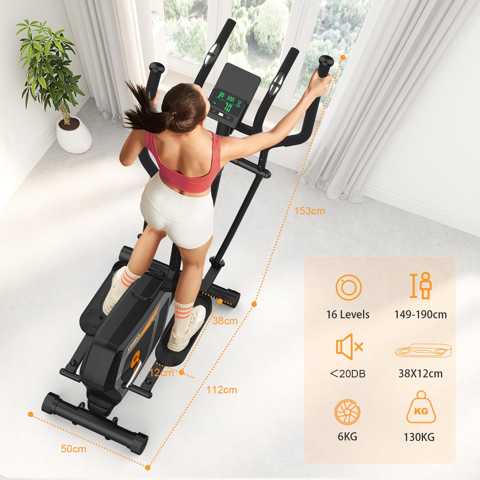 Neezee Ellittica,Macchina Ellittiche Magnetica con 16 Livelli di Resistenza,display LCD,Portaborraccia,Pedali antiscivolo,Capacità di Peso fino a 130KG,Cyclette Ellittica da Casa