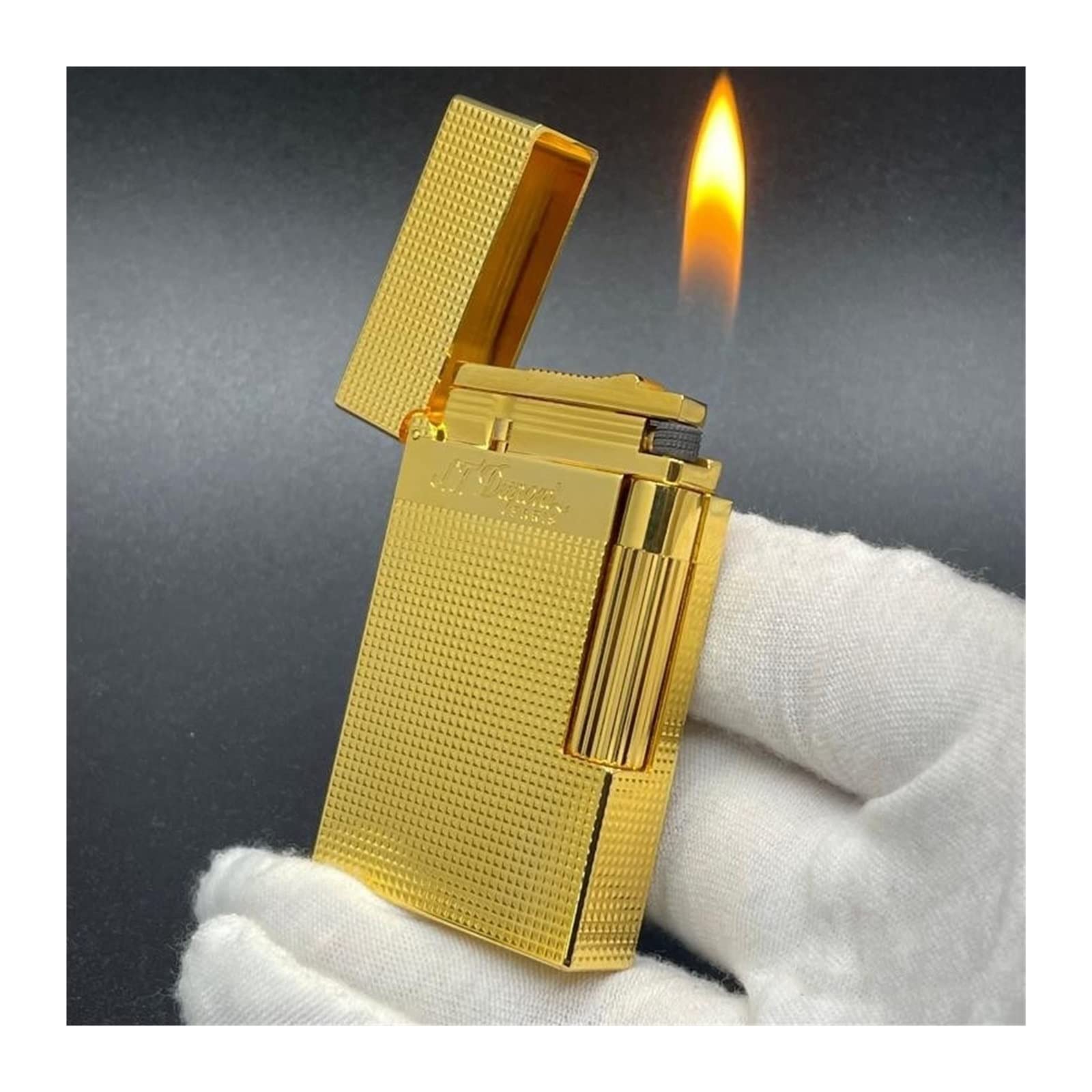 Premium Classic Flame Flip Top Lighter, Brushed Metal Flat Lighter, Butane Filled Side Cigar Lighter with Gift Box, Gift for Men (Color : 3)
