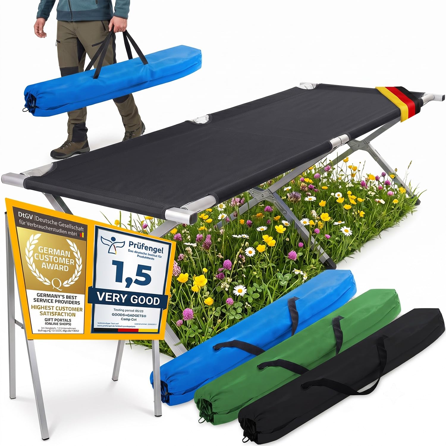 GOODS+GADGETS Lit de Camp Pliable en Aluminium pour l'armée