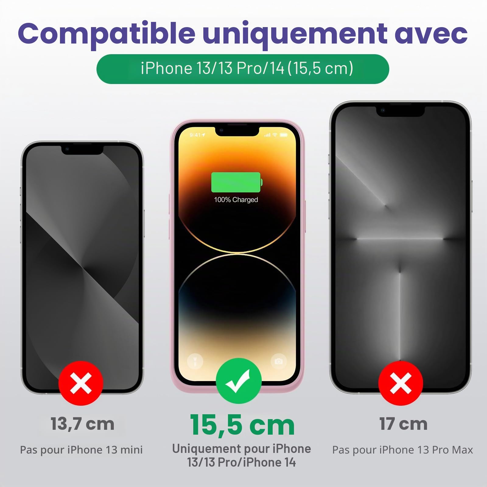 Coque Batterie pour iPhone 14/13 Pro/13 [7500mAh] - Chargeur Portable Rechargeable, Boitier d'Extension avec Verre Trempé - Étui Puissant pour iPhone 14/13 Pro/13 - Rose