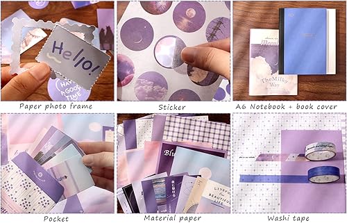 Miniatura 4 de Draupnir Kit estético de álbumes de recortes (348 piezas), kit de diario basura con suministros de diarioálbum de recortes, papelería, cuaderno de