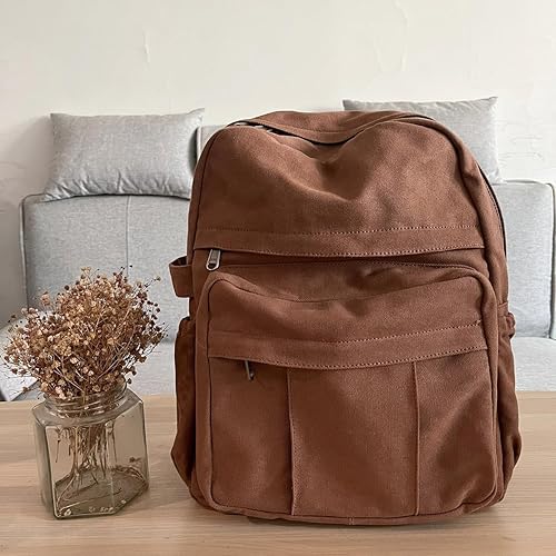 Miniatura 3 de AUGUR Mochila para laptop para mujer, bolsa de lona, mochila vintage de viaje pequeña, mochila retro casual, mochila de trabajo, Café, Retro