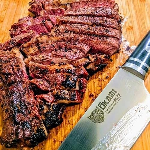 Miniatura 5 de OKAMI - Cuchillo de chef de 8 pulgadas, serie Asgard, acero inoxidable alemán profesional, extraafilado, espiga completa, pulido de espejo, con