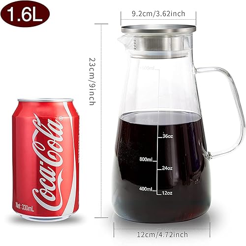 Miniatura 6 de Jarra de cristal jarra de agua de 541fl oz con tapa de acero inoxidable y línea de escala para té helado y jugo jarra de vidrio casera jarra de agua