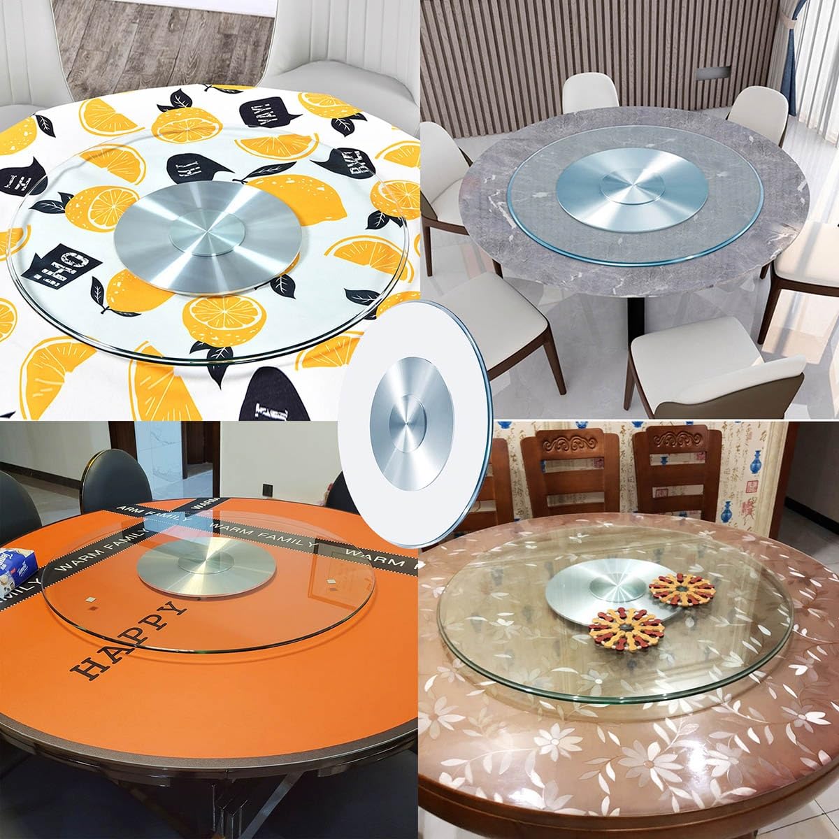 60 Cm Plateau Tournant pour Table À Manger, Plateau Tournant Rond en Verre Trempé Transparent De 8 Mm, Assiette De Service Ronde Claire, Plateau Tournant Rotatif De 80 Cm(70cm/26Inch)