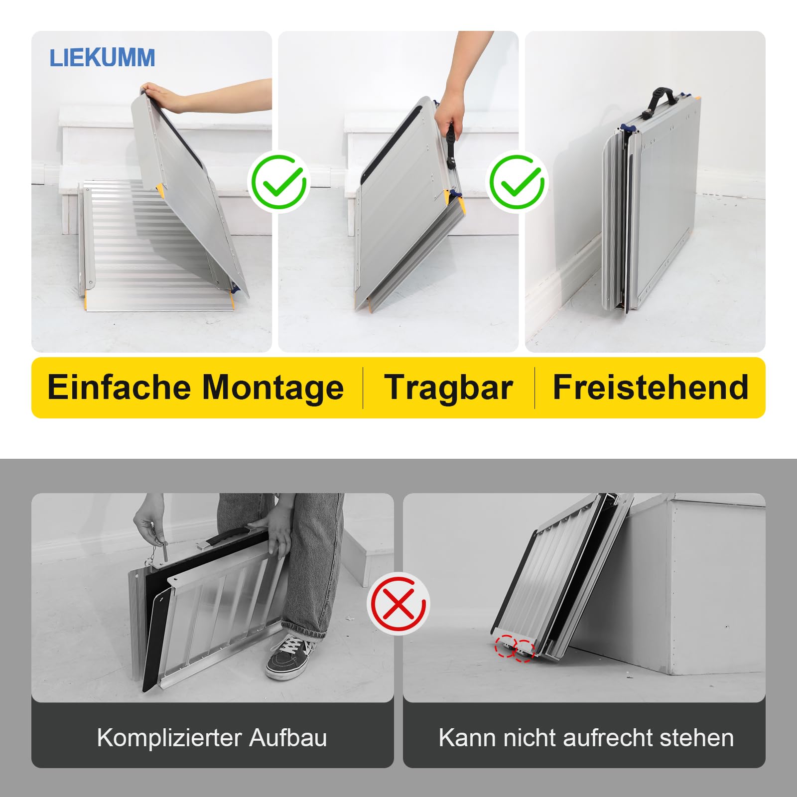 LIEKUMM Składana rampa dla wózków inwalidzkich, 60 x 76 cm, nośność 450 kg, antypoślizgowa, aluminiowa rampa progowa dla wózków inwalidzkich, schodów, drzwi, skuterów mobilnych