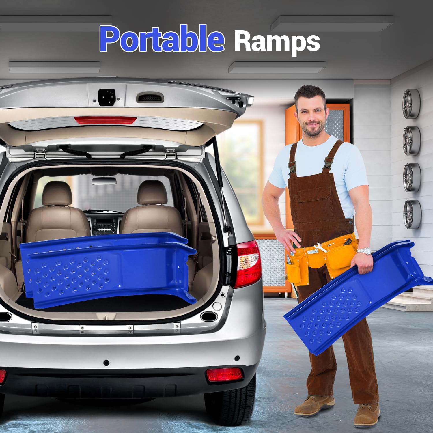 Garvee Rampas De Elevación Para Coche, Paquete De 2 Rampas Para Mantenimiento De Vehículos y Cambio De Aceite, Alta Capacidad De Carga Resistente De 2500kg, Diseño Antideslizante y Robusto, Negro, 2 u