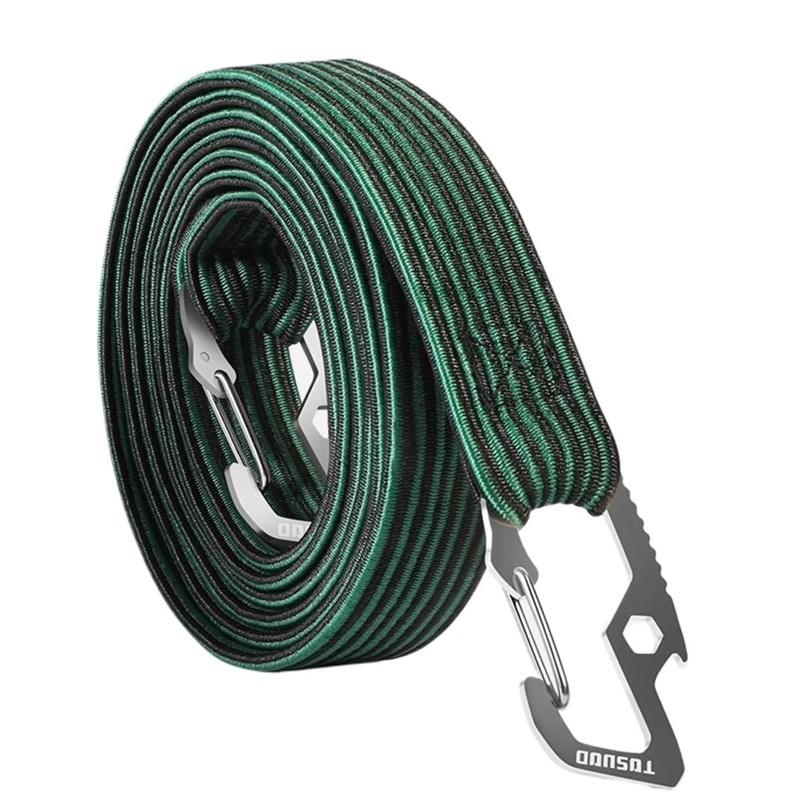 Confezione da 5 corde elastiche con ganci, cinghie elastiche lunghe da 3,28 a 16,4 piedi, for bagagli, campeggio, portapacchi, traslochi(2m green(With automatic lock))