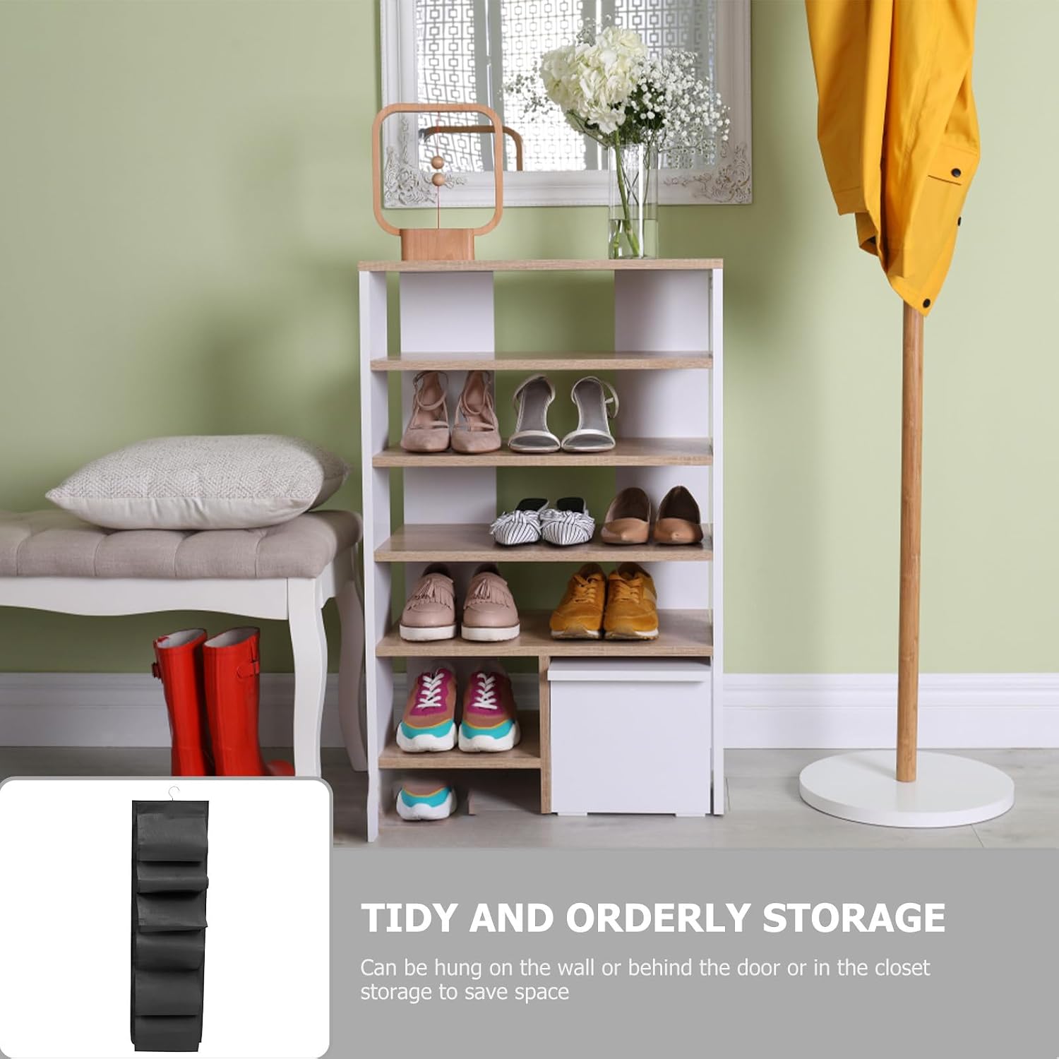 Hanging Shoe Organizer Non Woven Cloth, Foldable Large Capacity Black