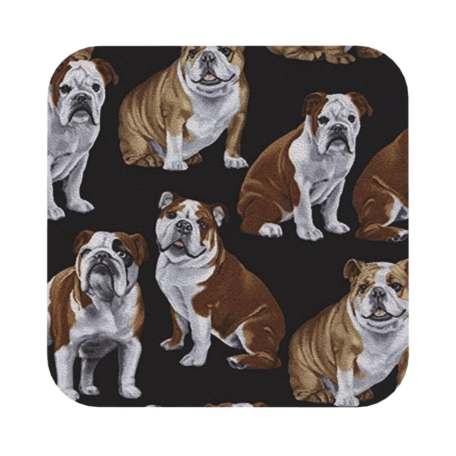 English Bulldogs PU Leather Coasters Set of 6 Square Drink Coasters