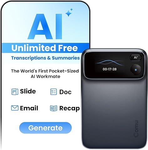 Comu Action Pro AI Voice Recorder with Automatic AI Docs, 70H+ Battery Life, Mag