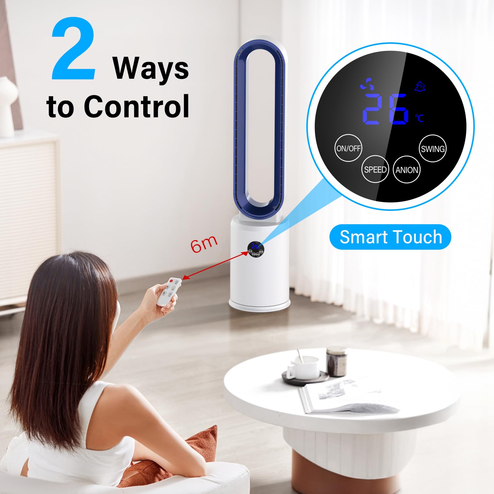 Ventilatore A Torre Cecotec Senza Pale - 100cm, 50W, Telecomando, 3 Velocità, Timer 15h, Bianco - Foto 5