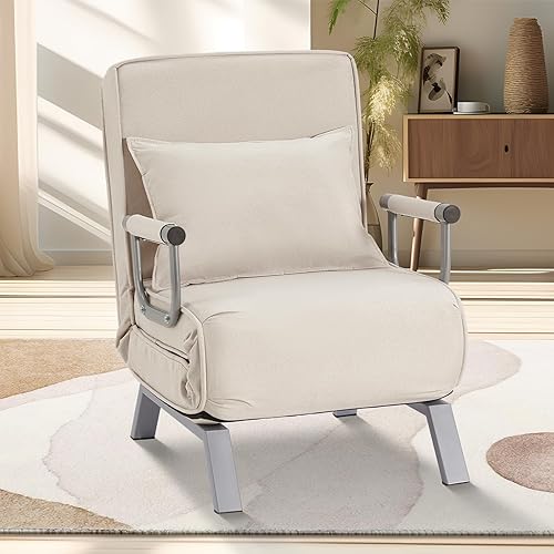 OUTGAVA Sofá cama plegable, sofá cama convertible individual 3 en 1 con respaldo ajustable, cama reclinable con almohada, sillón tapizado de tres