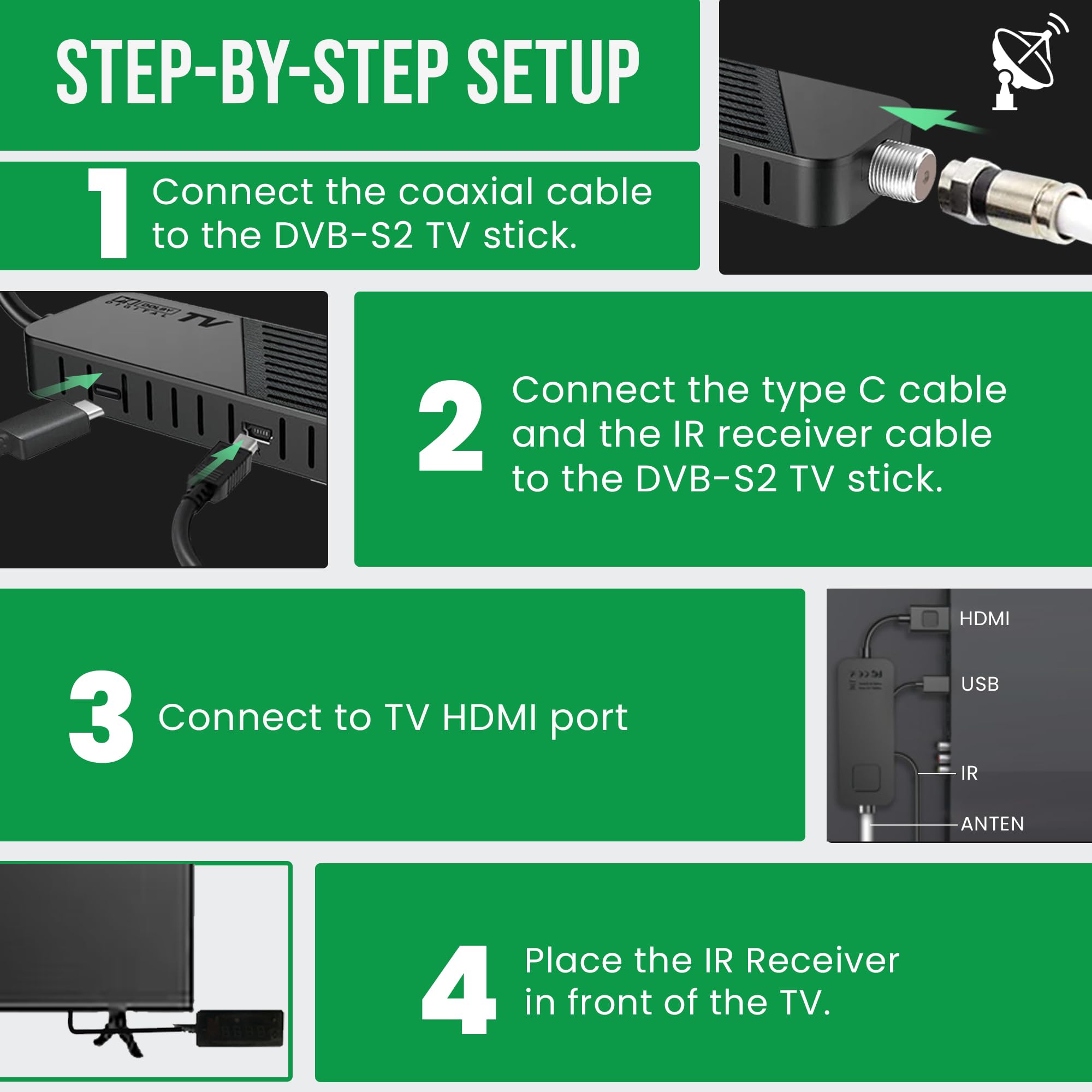 Hd-line DVB-S2 Sat Receiver, Full HD 1080P HDMI TV Stick, Bluetooth-Fernbedienung, Satelliten Receiver, Versteckt hinter TV, Digitalanzeige, H265 HEVC Main 10 Bit, 2in1 Universal Fernbedienung, USB
