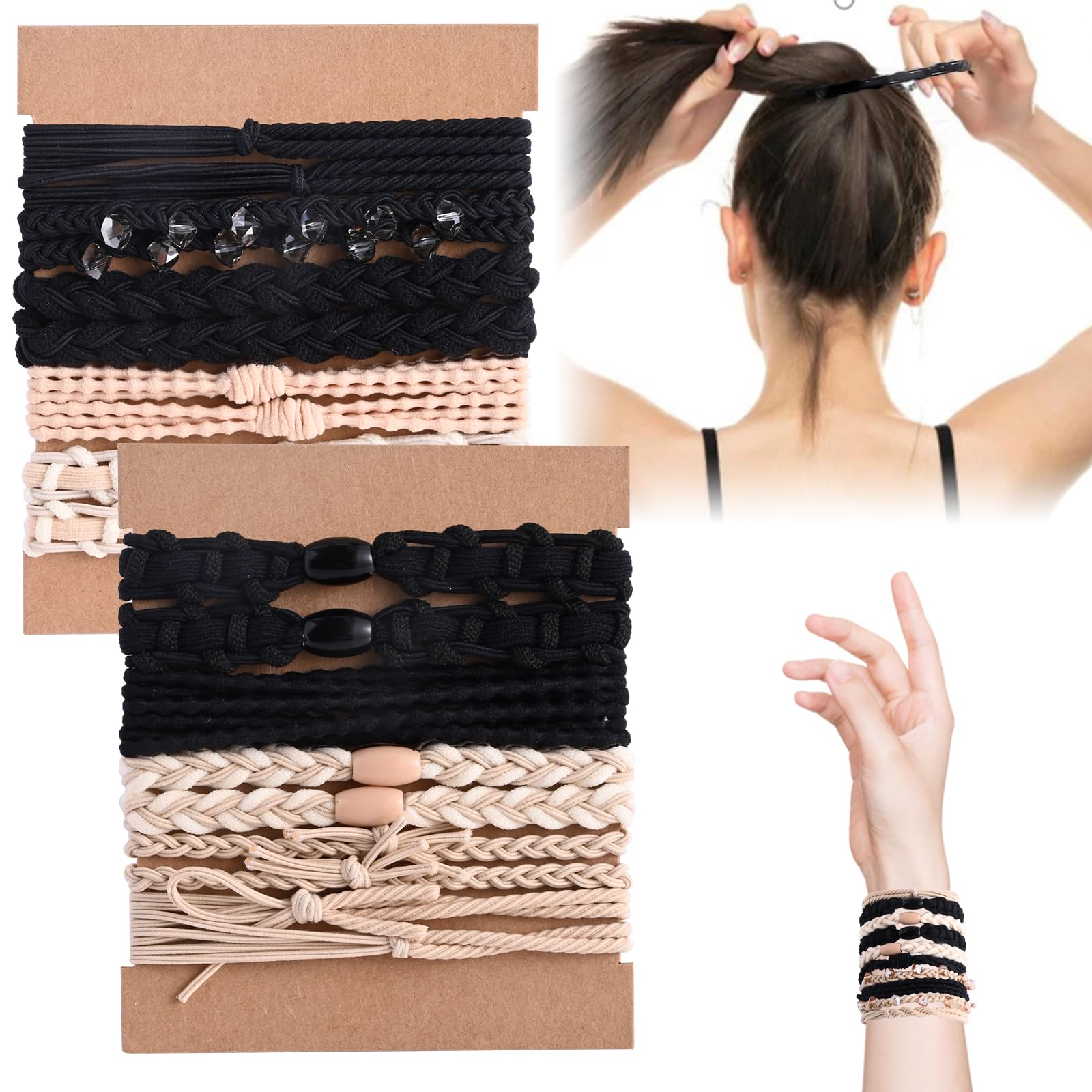 20 PCS Boho Hair Ties Bracelets, 5 Style Hair Ties No Damage Bracelet for Thin and Thick Hair, Cloth Hair Ties for Girls, Women Girls Hair Accessories