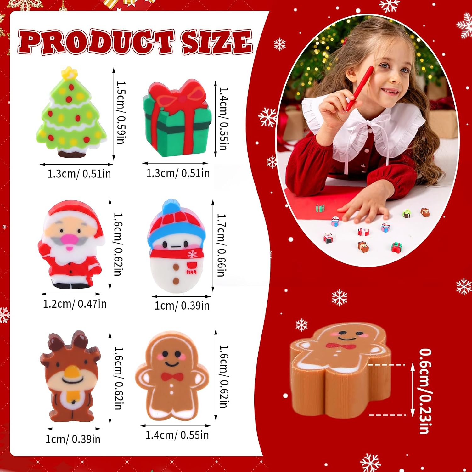 JUNEBRUSHS 200 Pack Christmas Erasers Bulk Mini School Pencil Eraser image 3