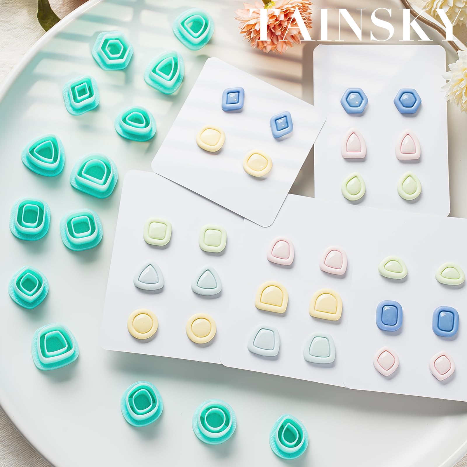 TAINSKY Polymer Clay Cutters - Frame Clay Cutters, Boho Polymer Clay Cutters for Earrings Jewelry Making, 14 Shapes Mini Clay Earrings Cutters(Studs Clay Cutters)