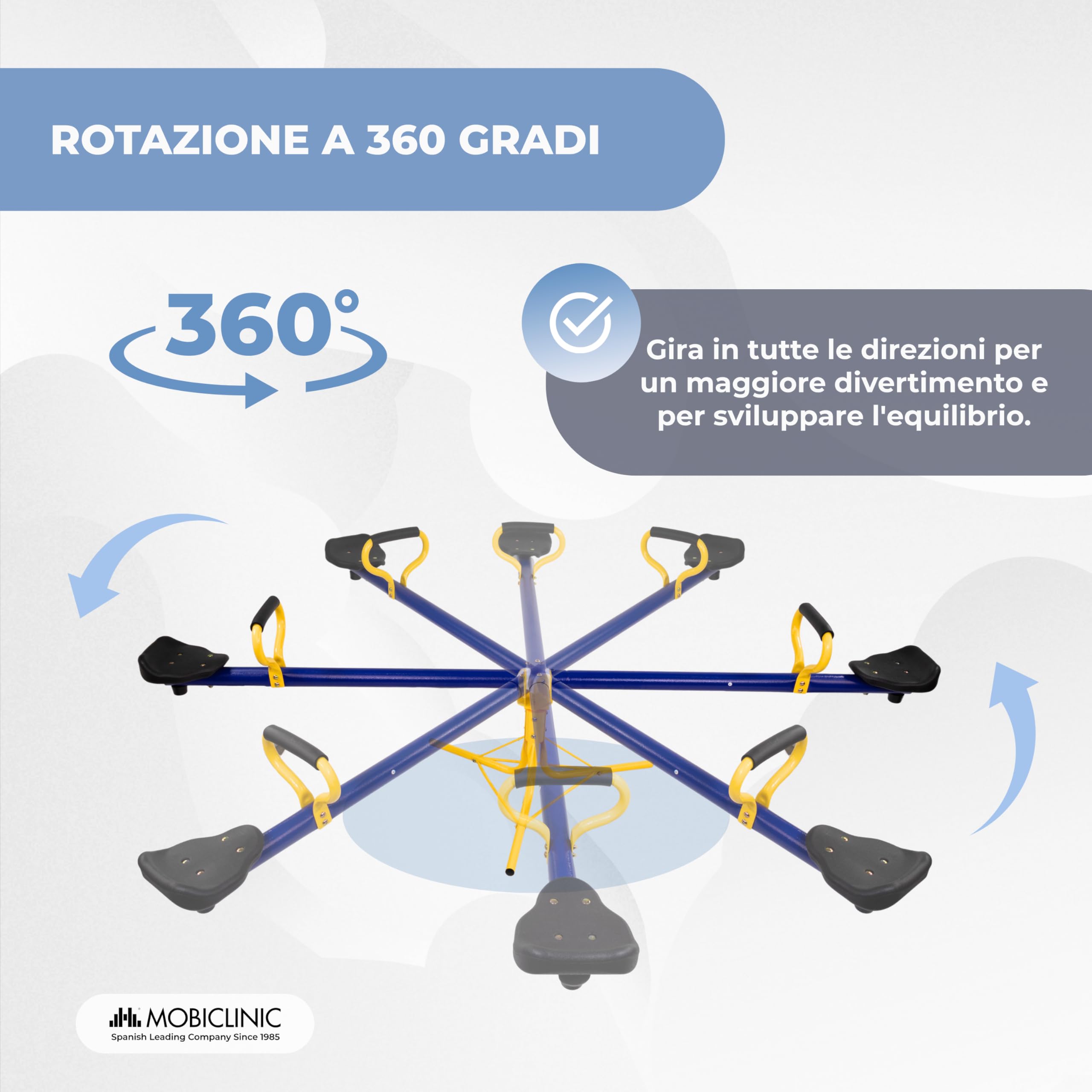 Mobiclinic®, Dondolo Girevole per Bambini 360°, 200x66x35 cm, 2 Posti, Impugnatura in Schiuma, Max. 70 kg, Gancio per Montaggio su Superficie, Sicuro e Stabile, Mobifun
