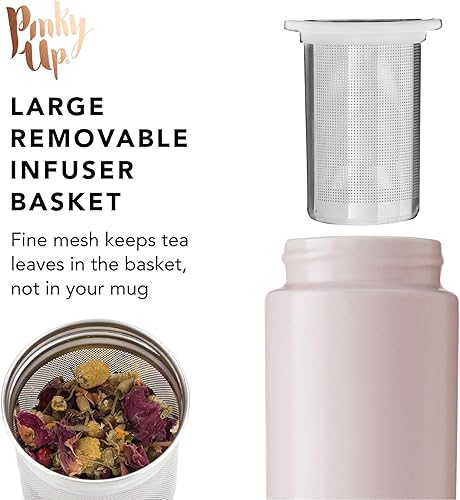 Miniatura 3 de Pinky Up Tatyana - Taza de cerámica con infusor de té de acero inoxidable, taza de viaje con tapa para té de hojas sueltas, perfecta para rutinas