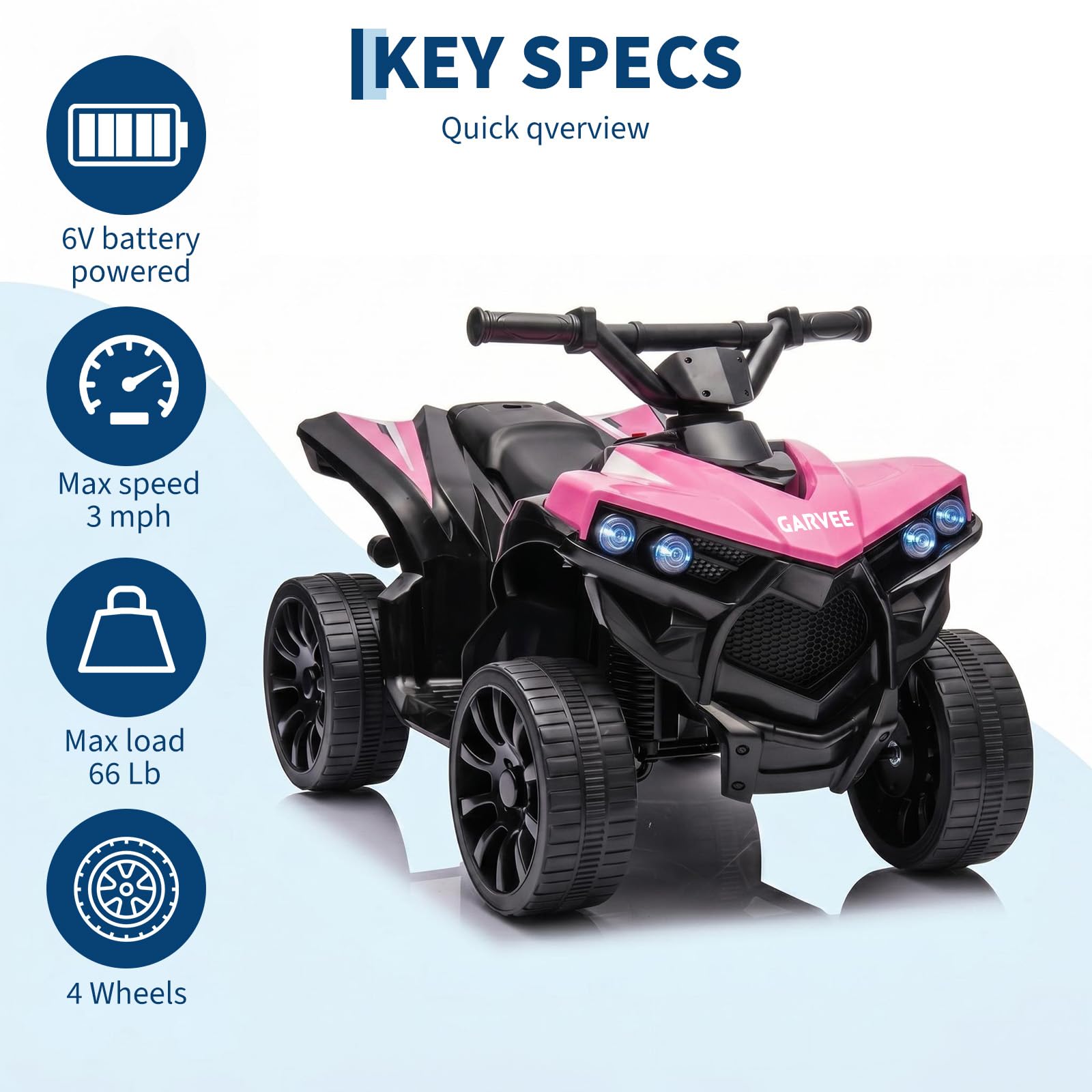 Kinder Elektroquad 6V, Kinderquad Elektro mit 6V 4.5Ah Akku | Elektrisches Kinderfahrzeug ATV mit Scheinwerfern & Hupe, Elektro-Quad für Jungen & Mädchen 3-6 Jahre, Max. 30 kg, Pink