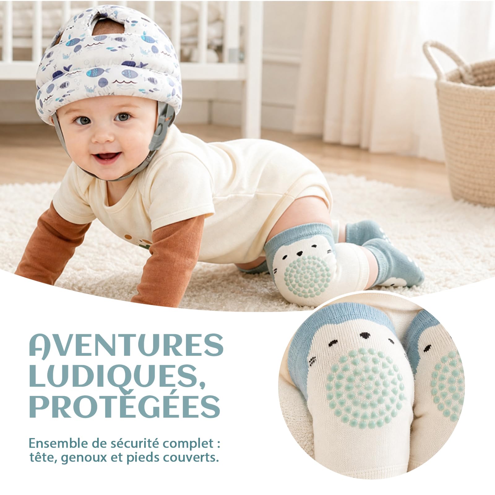 Solivive Casque Bébé Antichoc Protection, Anti Choc pour Bébé avec Longueur Réglable, Chaussettes Antidérapantes et Genouillères
