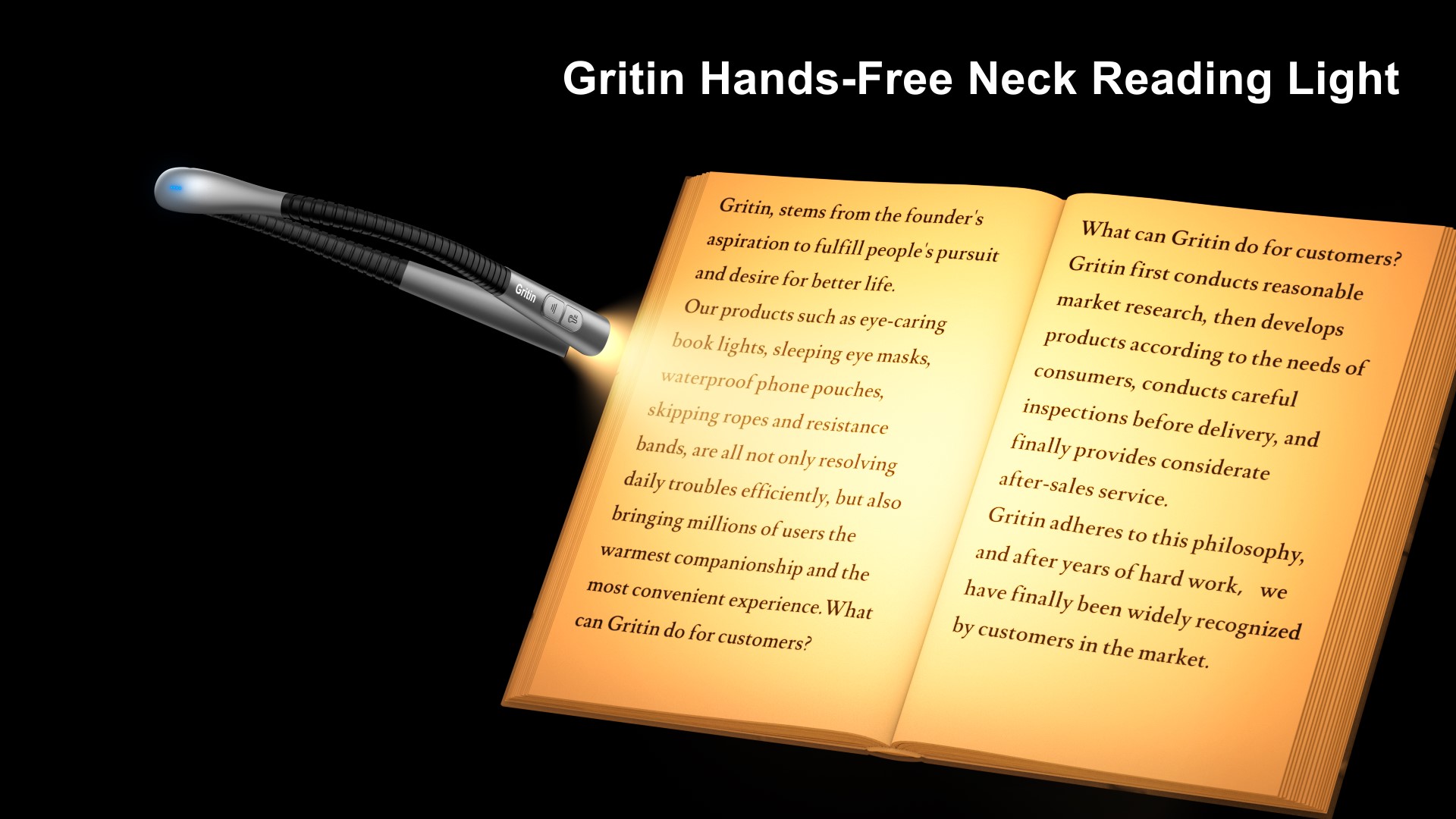 Image of Gritin Book Light, Eye Caring 4-Color&5-Brightness Neck Light Reading Light | Stepless Dimming, 30-min Timer, 80+ Hrs Runtime, Bendable Round Neck Design, Lightweight for Reading, Knitting, Repairing