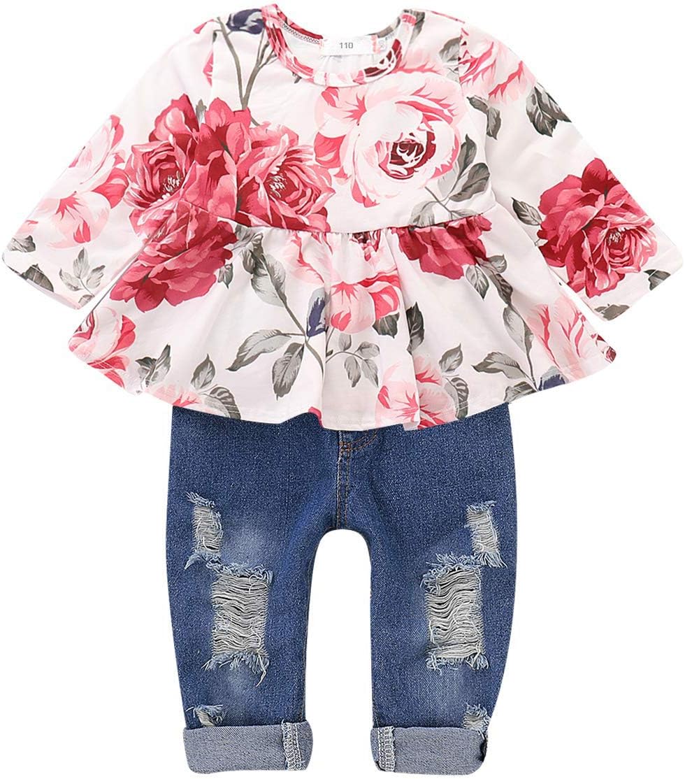 CARETOOGirls Clothes Outfits, Cute Baby Girl Floral Short Sleeve Pant Set Flower Ruffle Top