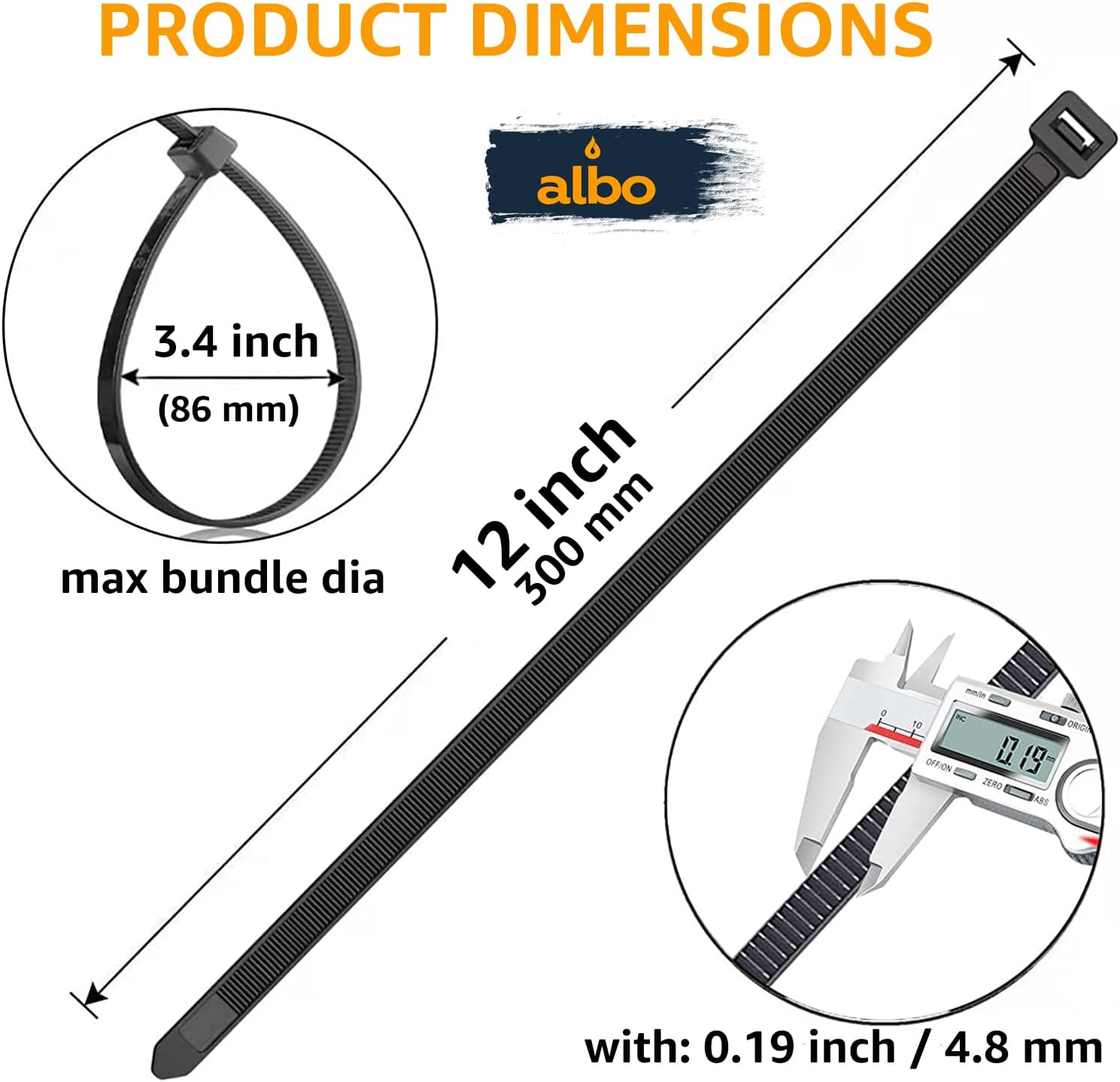 ALBO Zip Ties Black 10 Inch + 12 inch 2000 Pack Long Plastic Cable Ties Tie Wraps Heavy Duty UV Resistant Nylon Wire Ties for Indoor and Outdoor image 5