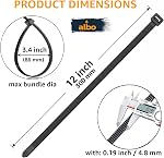ALBO Cravates Zip Noir 12 1 cm 1000 Pack câble en plastique long est épais 0.19 C'est un poids lourd. 50 Voir lb UV Cravates en Nylon résistants pour intérieur et extérieur