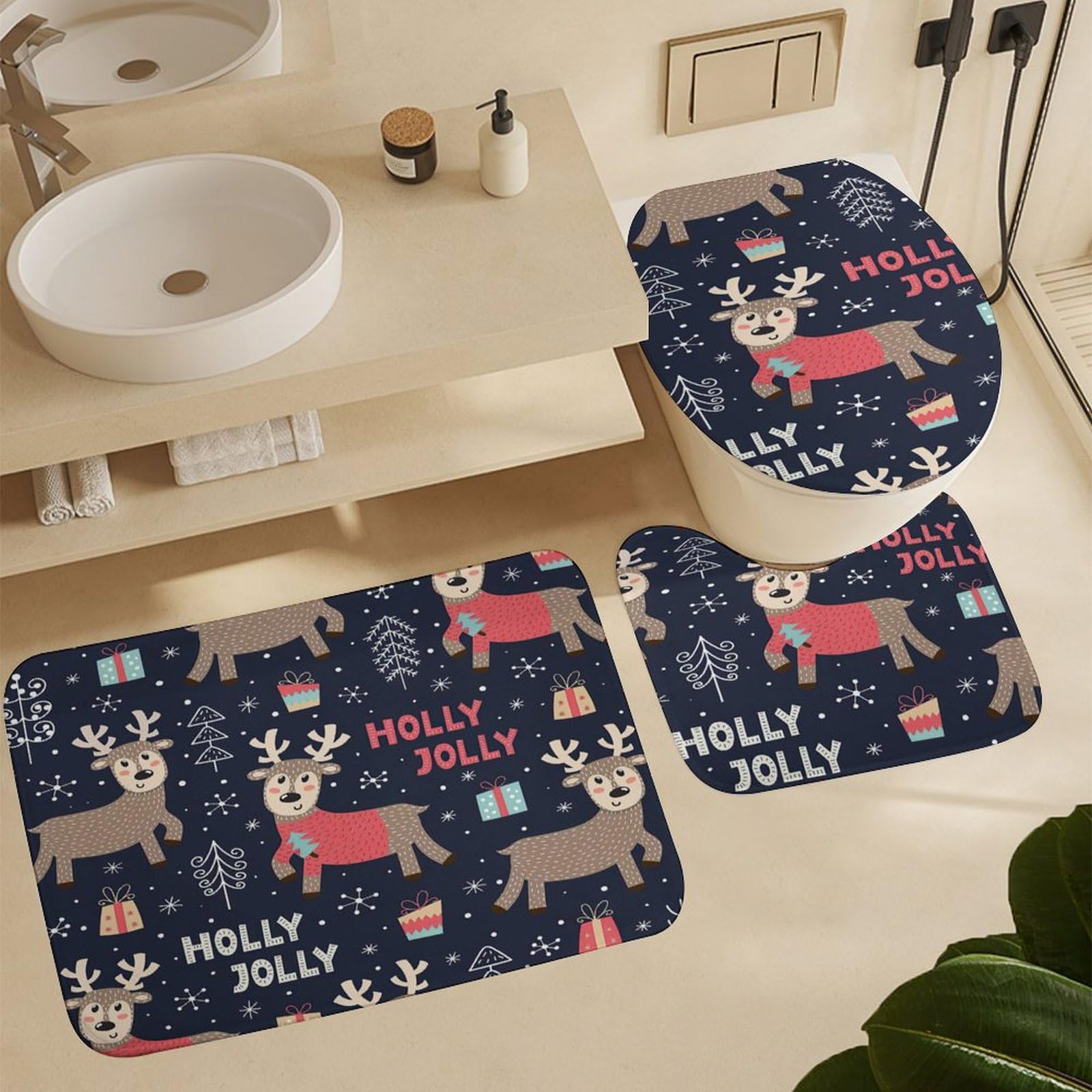 Holly Joly Baño de Cuatro Piezas Tappeto De Baño Absorbente Y Antideslizante, Ideal para Usar En Ducha Y Mantener El Suelo Seco 183×183cm