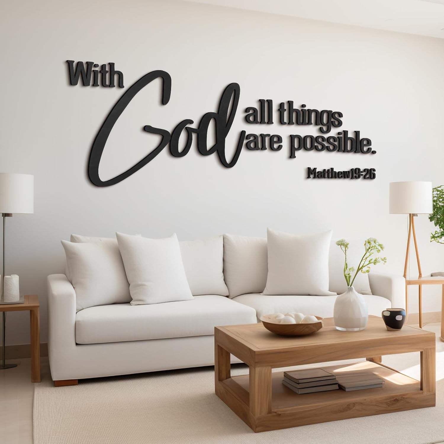 Christian Bible Verses Wall Art Decor with God All Things are Possible15.7 x 40.9″ Wooden Religious Scripture Jesus Wall Decor 3D Letters Hanging Prayer Decoration for Church Home