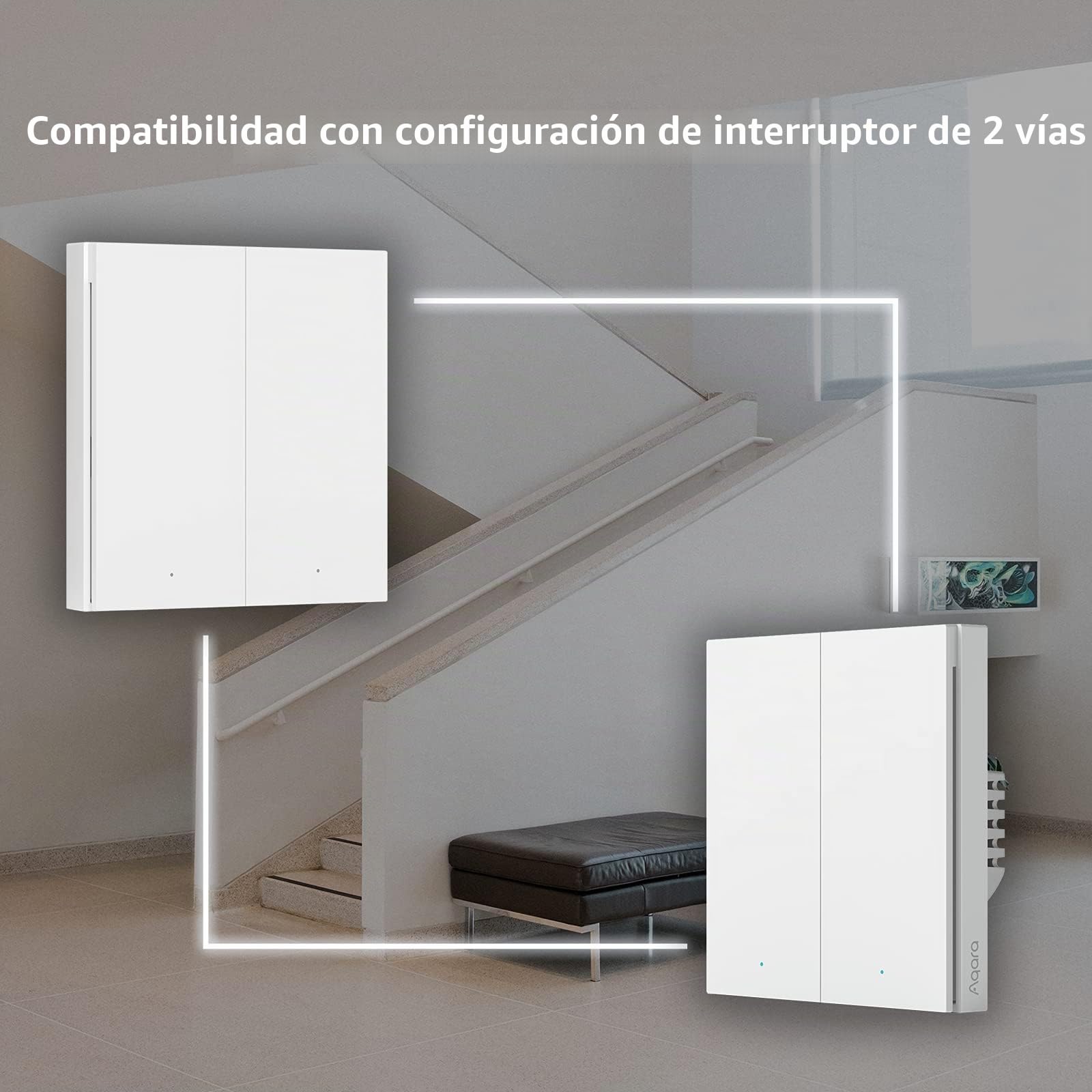Aqara Interruptor de pared inteligente H1 EU (doble botón, conductor neutro) equipado con Zigbee 3.0, Aqara Hub, interruptor remoto compatible con Alexa, HomeKit, Google Assistant, IFTTT, Blanco