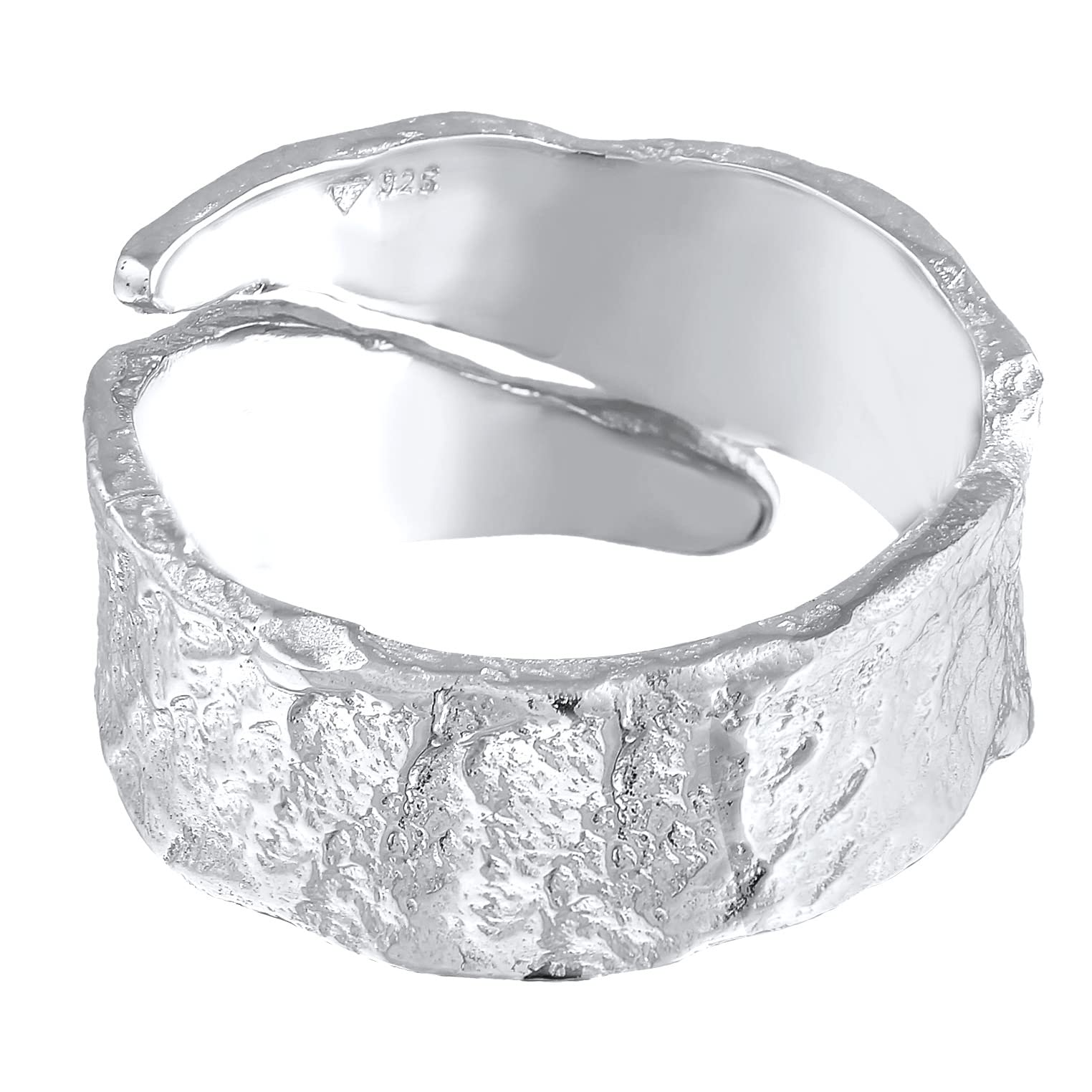 Kuzzoi Anillo para hombre con textura usada, 12 mm de ancho en plata de ley 925 martillado, anillo de motorista, talla 60-66, 0612382721
