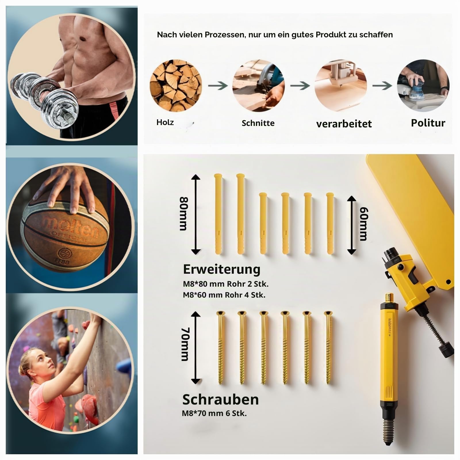 Kletterbrett aus Holz, Klettergerüst, Klettergriffbrett, Klettergerüst, Zubehör mit Schrauben, Fingerspitzenverstärker zur Verbesserung der Fingerstärke