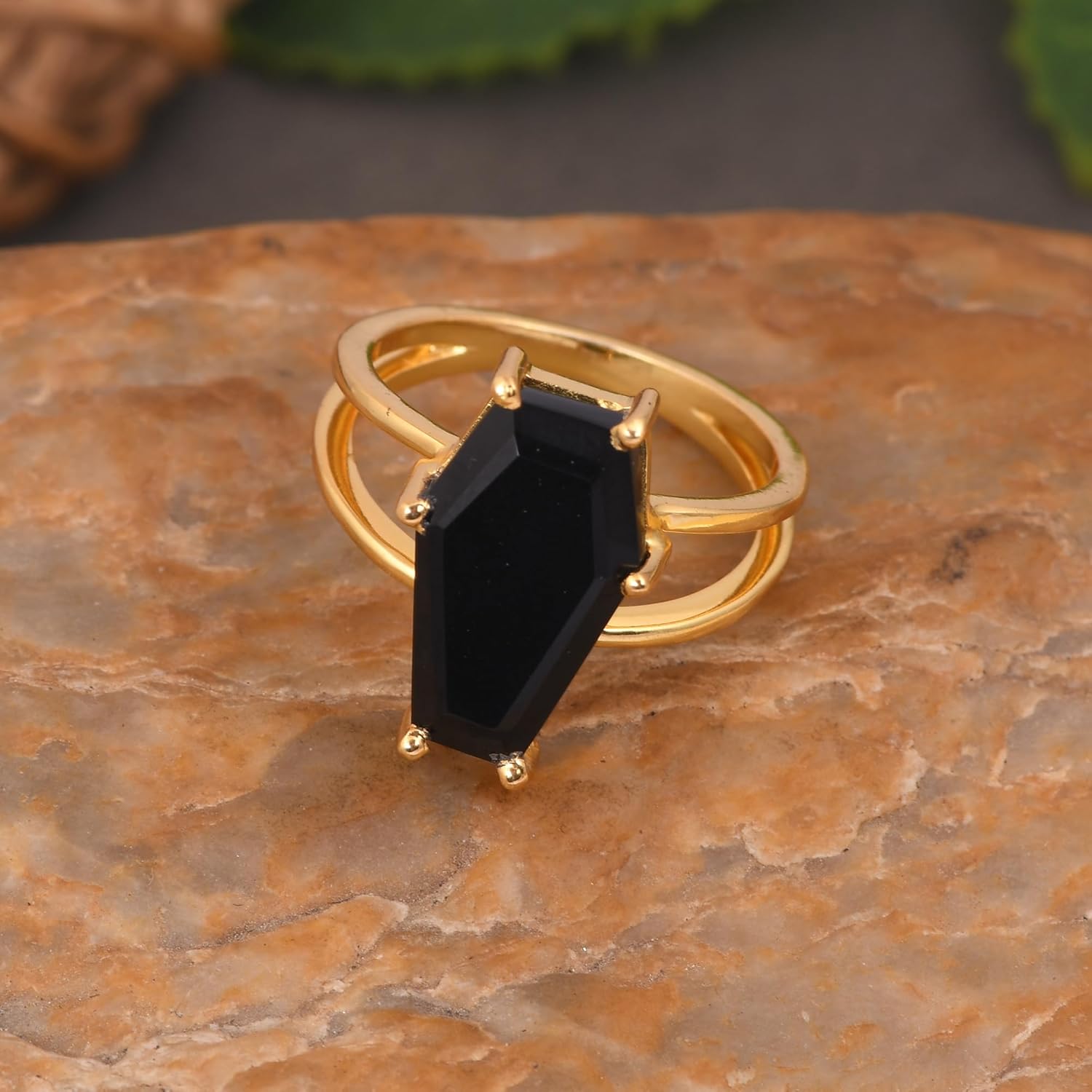 Coffin Ring – 925 Sterling Silver Black Gemstone – Handmade Gothic Jewelry for Women – Alternative Fashion Statement – Occult Witchy Gift for Her