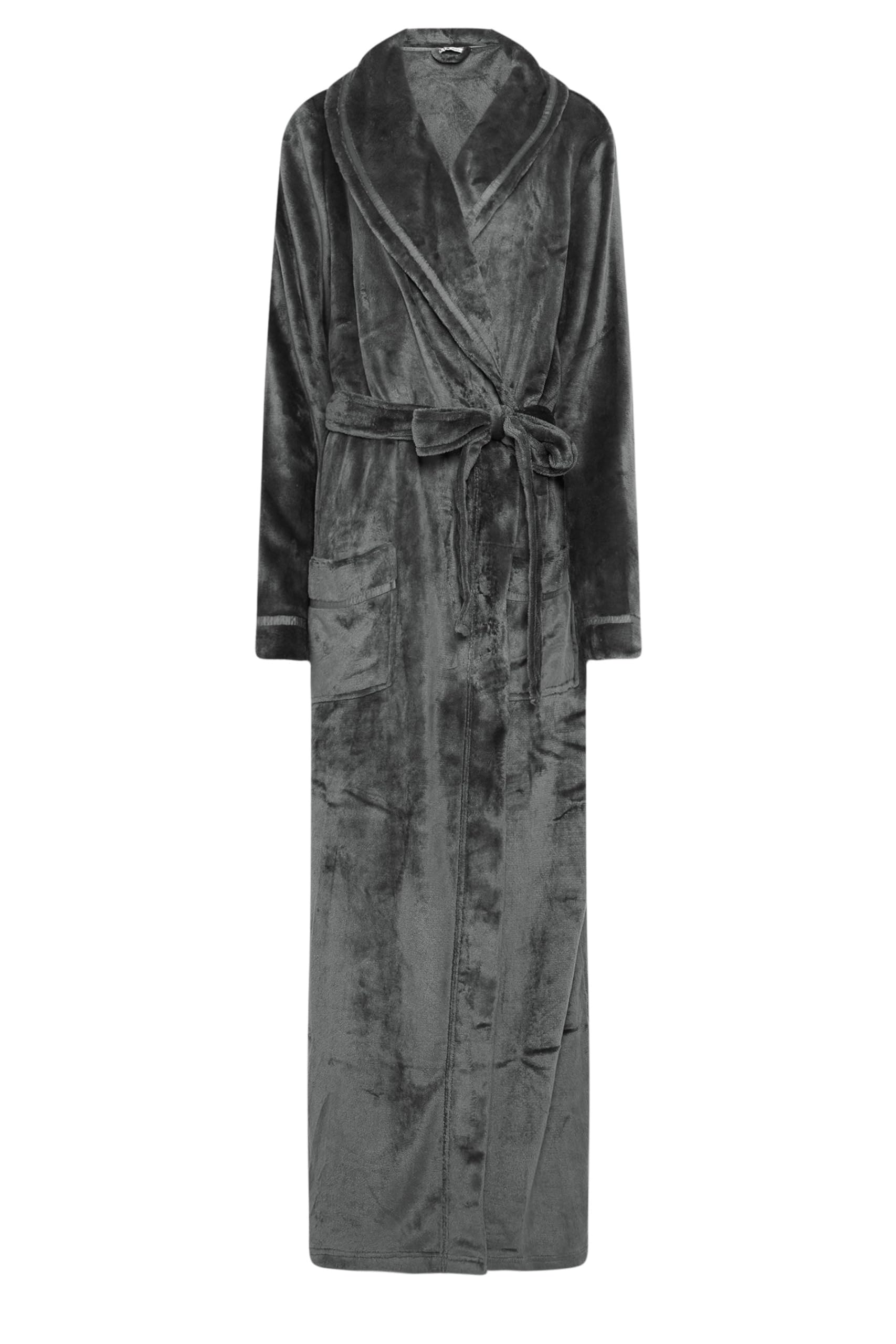 Lts Women's Grey Tall Charcoal Shawl Collar Maxi Dressing Gown Size 18-20