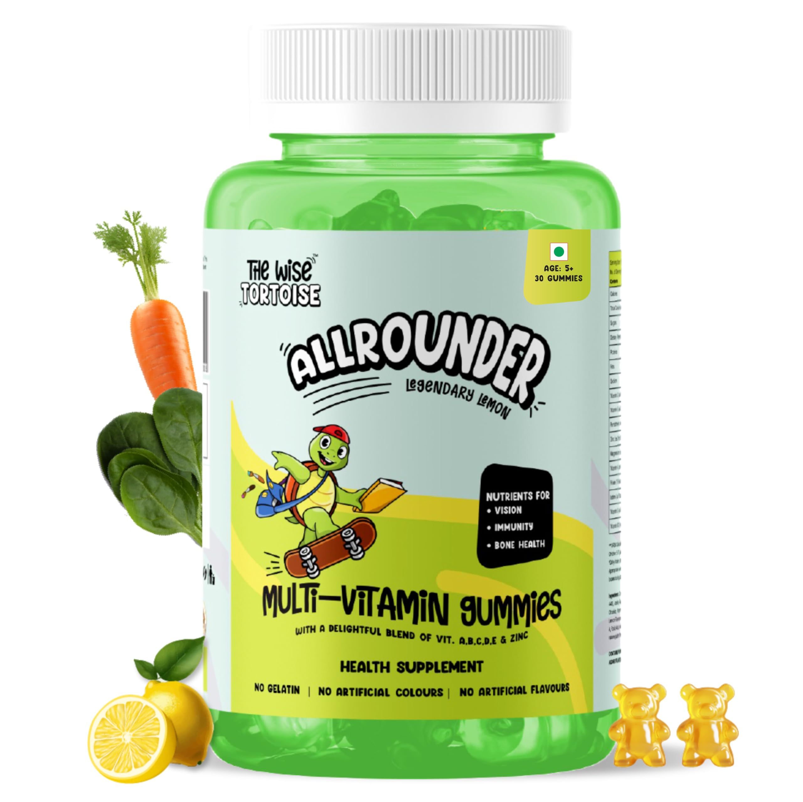 Sponsored Ad - AllRounder Kids Multivitamin Gummies (Ages 5–15) | 1 Gummy a Day for Growth, Immunity & Brain Support | 30 Gummies | Natural Flavour – Legendary Lemon | The Wise Tortoise
