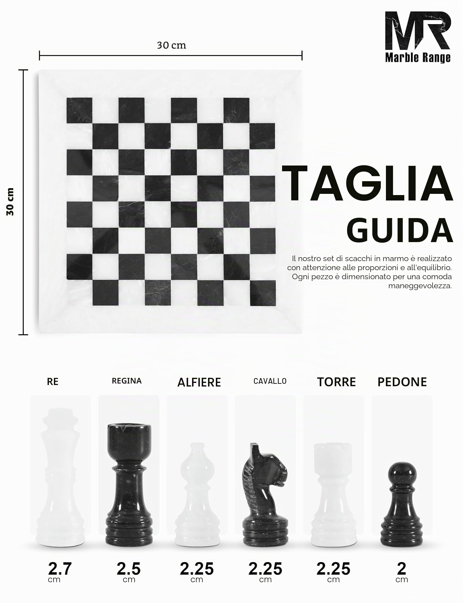 Set di scacchi in marmo per adulti, gioco da tavolo fatto a mano da 12 pollici con 32 pezzi degli scacchi, 2 regine extra e scatola portaoggetti, regalo per la casa (White & Black)