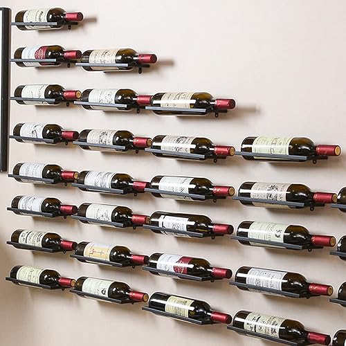 Miniatura 4 de 3 estantes de vino negros montados en la pared, soporte para exhibición de botellas de vino para pared, organizador de estante de vino colgante de