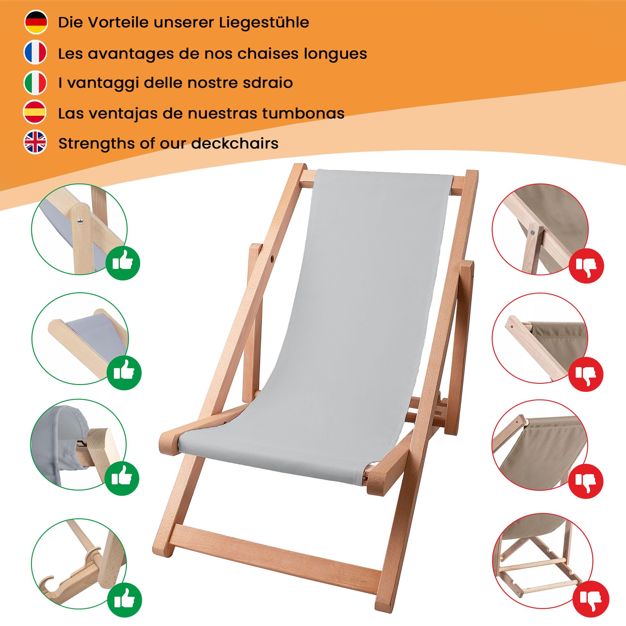 DreamRoots Chaise Longue Enfant en Bois de Hêtre, Chilienne Enfant Pliable, Transat Extérieur Jardin, Plage, Tissu Lavable Polyester 220 g/m², Charge Max 130 kg