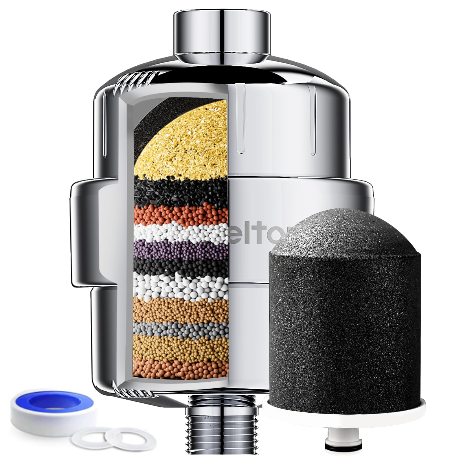 Wheelton Shower Filter - Upgraded Compressed Carbon Shower Head Filter for Hard Water, Remove Chlorine Fluoride, Heavy Metals, Chemicals to Revitalize Dry Itchy Skin (WS1)