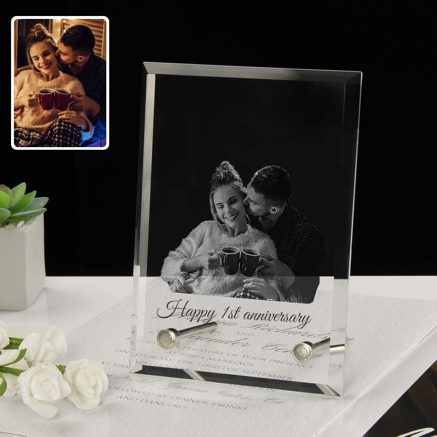 Personalized Crystal Photo Frame, Custom Engraved Crystal Picture Frame, Personalized Keepsake Photo Gifts for Mothers Fathers Day Birthday Valentine's Day Christmas